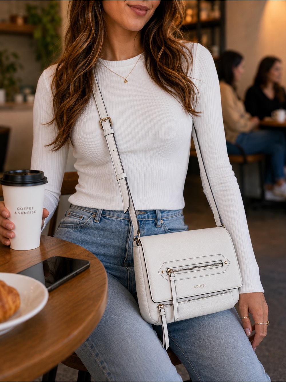 Lodis White Genuine Leather Crossbody Bag Gold Hardware